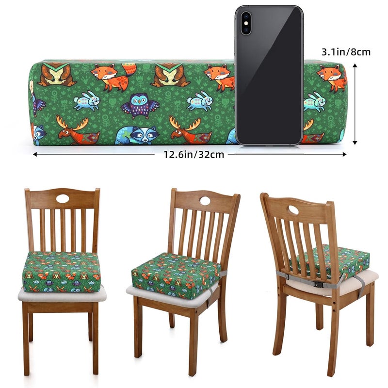 Zicac Portable Toddler Booster Seat for Dining Table, Safer Non-Slip Kids Booster Seat with Double Adjustable Straps, Washable Detachable Strong Support Increasing Cushion for Child (Animal Green) - Image 3